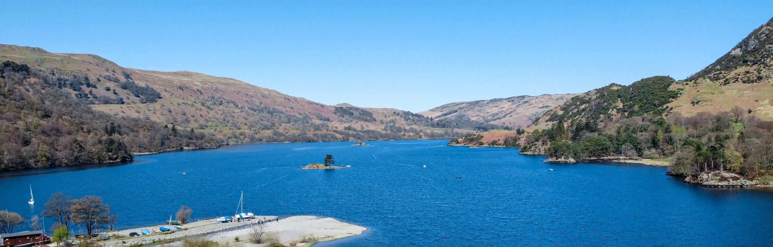 Panoramic view of the Ullswater scenery near Glenridding pier  