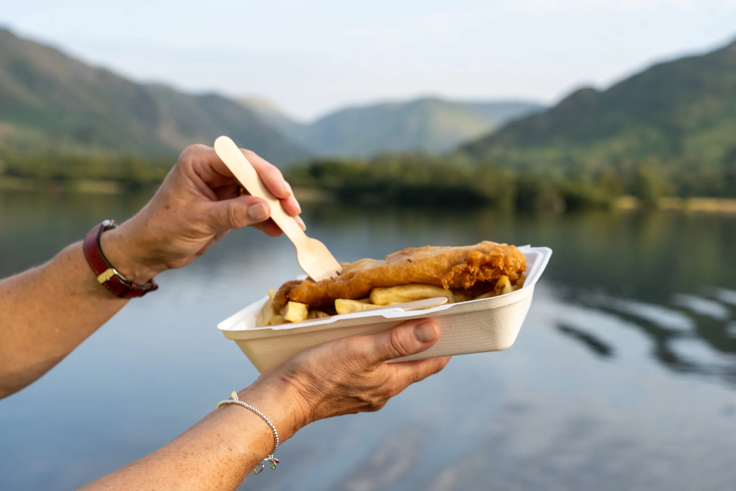 Eating Fish and Chips on Ullswater